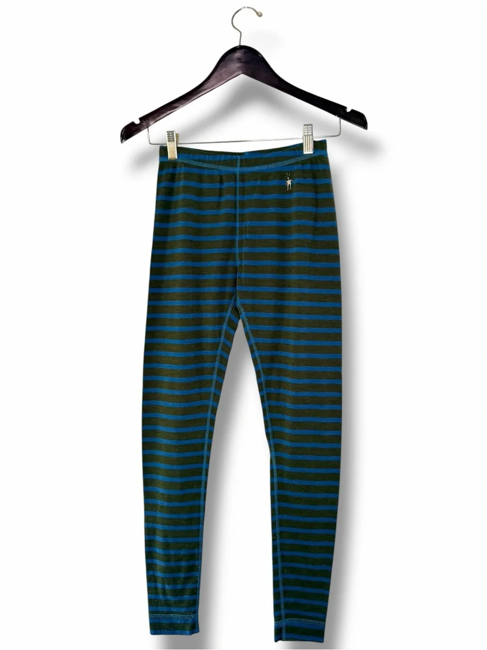 Smartwool Teal/Brown Striped Merino Wool Base Layer Set Quarter Zip/Pants Small